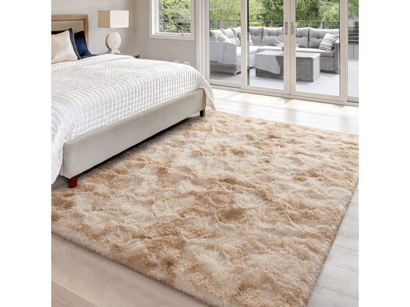  Tapis de salon beige, à poils longs, doux, en laine de soie antidérapante, mesurant 100 x 200 cm  - Conforama D