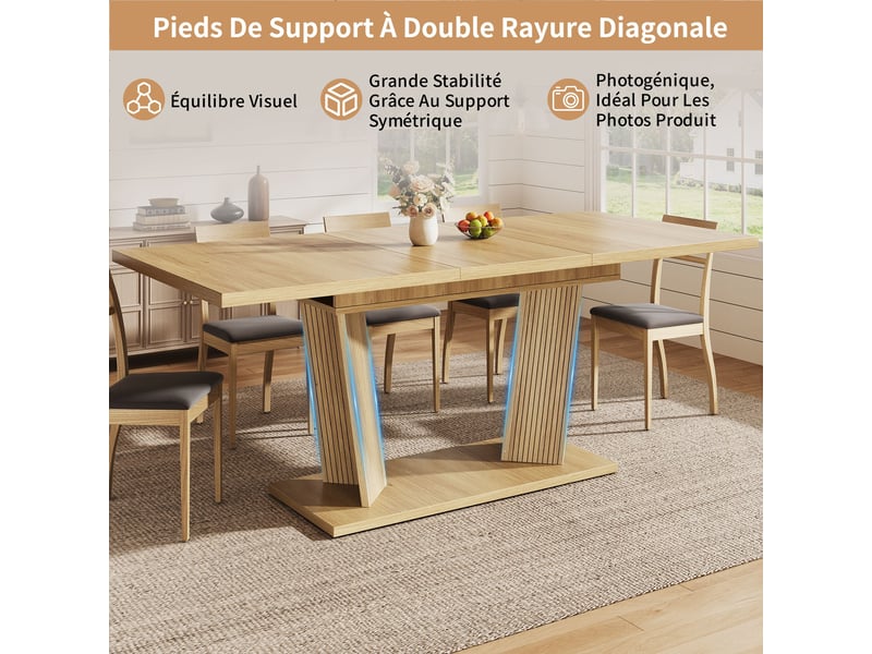  Table à manger extensible naturel et marron clair, rangement, étagères réglables, confort, solide, robuste - mdf - 160x80x76cm  - Conforama B