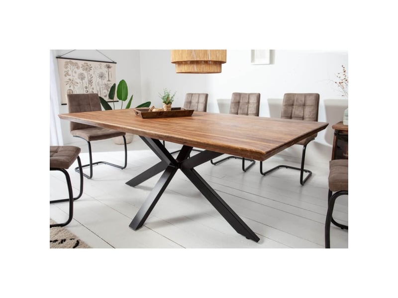 Table solara 200 cm – plateau en bois de sheesham verni et pieds en métal noir – style industriel - Conforama C