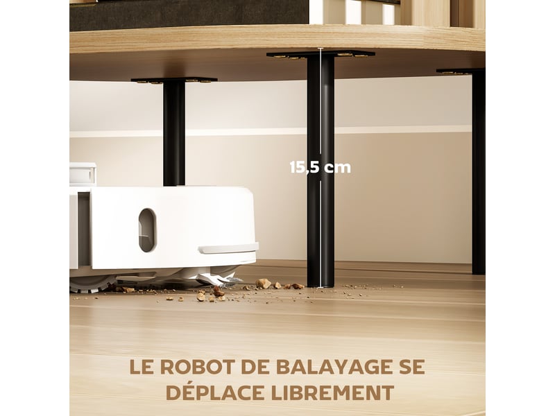  Table d'appoint ovale bout de canapé rangement ouvert pieds en acier design à lattes effet bois naturel 50x39x50cm  - Conforama R