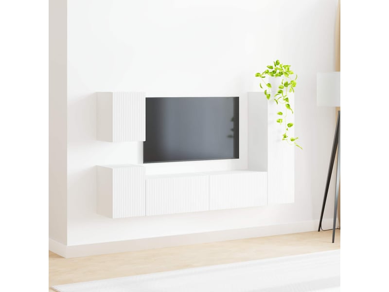  Ensemble meuble tv - banc tv - meuble de rangement 4 pcs blanc bois d'ingénierie  - Conforama D