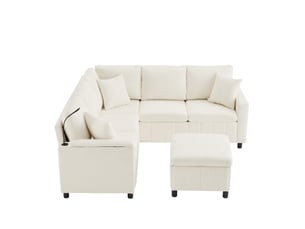 Canapé d'angle gauche convertible <strong>TCQPZ</strong> <strong></strong> 4 places Tissu beige avec coffre de rangement
