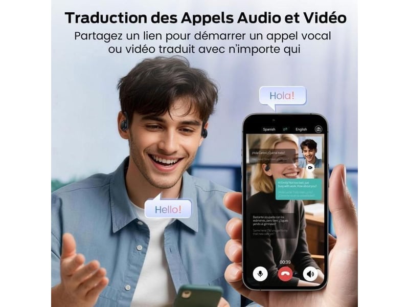  Ecouteurs sans fil ouverts avec traducteur ia 164 langues bluetooth 5.3 autonomie 80h boitier charge sans fil noir 176665_AAABC36226_6_DROPFR - Conforama D