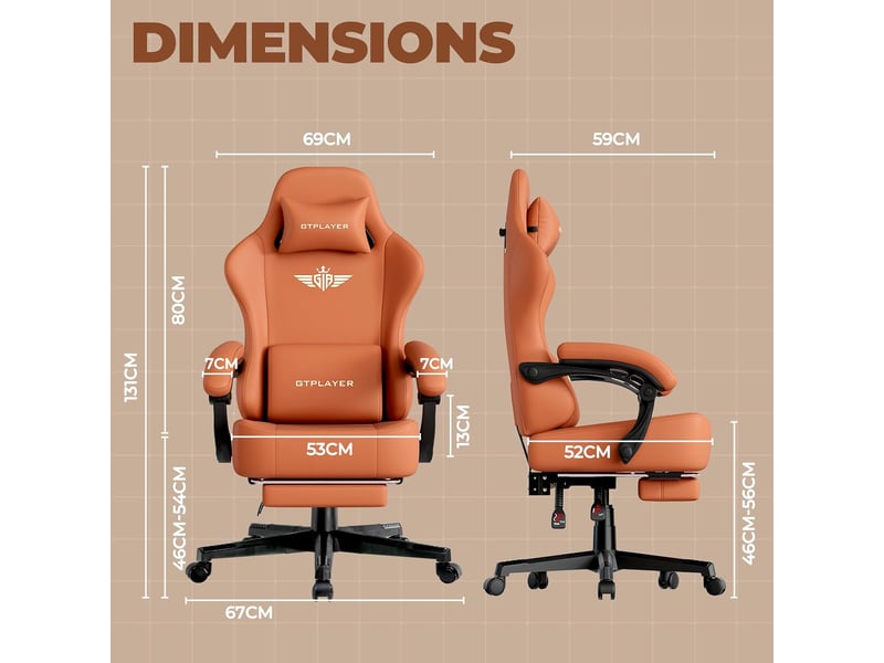 Gtplayer chaise de jeu inclinable à 160° avec repose-pieds 180kg - similicuir orange GT829-LTHOR - Conforama C