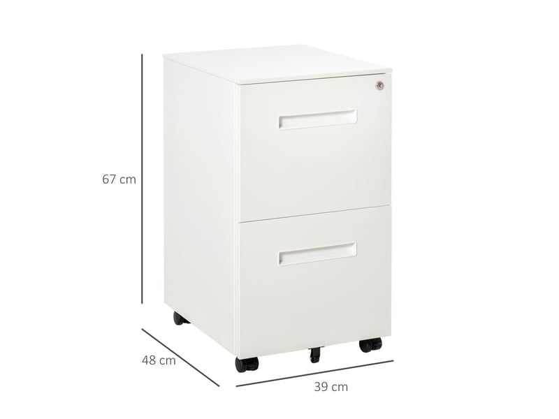  Caisson de bureau mobile 39 x 48 x 67 cm – blanc – 2 tiroirs verrouillables pour dossiers a4 en acier  - Conforama C