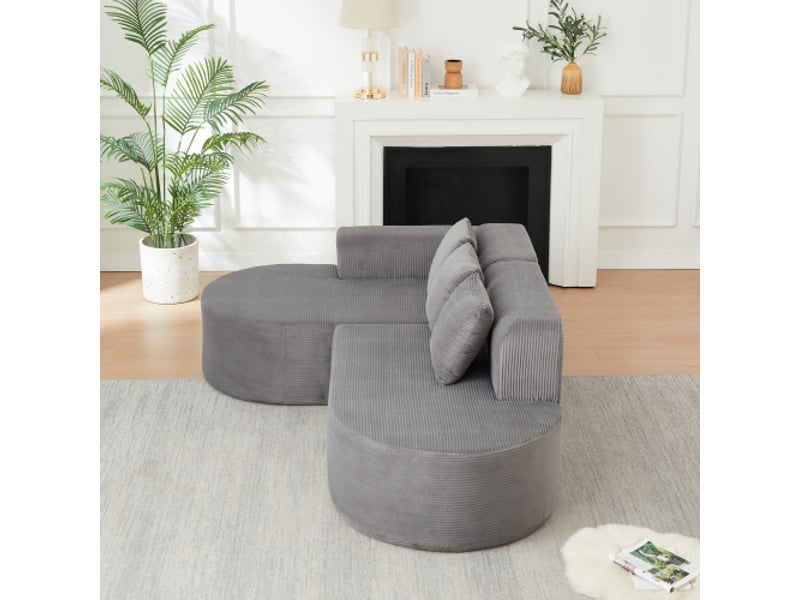  Canapé modulable en l 220 cm velours côtelé, dossiers et accoudoirs incurvés, 3 coussins – séjoursalle de jeux  - Conforama D
