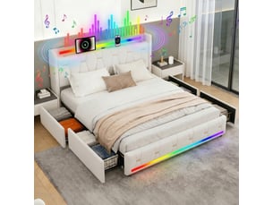 Lit avec rangement 140x200 cm EBD855F-BG coloris beige