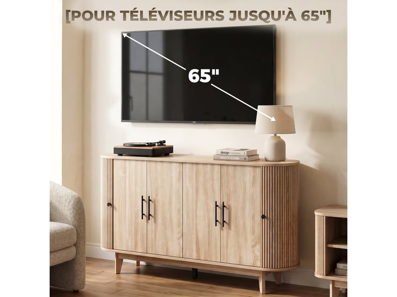 Buffet salon, meuble de rangement ovale avec 6 portes et 2 étagères réglables, chêne, 147x40x76cm - Conforama W