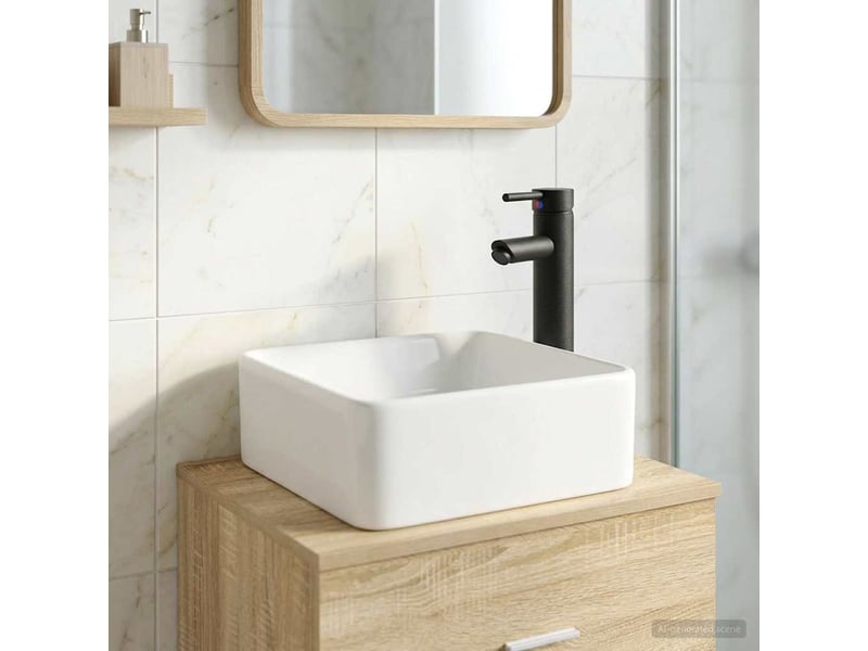  Lavabo de salle de bain avec robinet et évacuation noir mat shl5693  - Conforama B