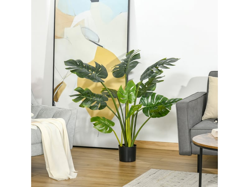  Plante artificielle monstera de 110 cm en pot, plante d'intérieur décorative, plante de bureau, pot en plastique pour usage intérieur et extérieur  - Conforama C