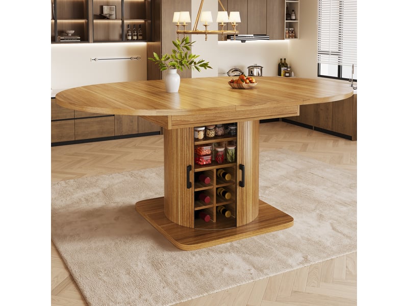  Table extensible avec rangement intégré pour salle à manger en mdf 118-158×118×76 cm marron foncé  - Conforama B