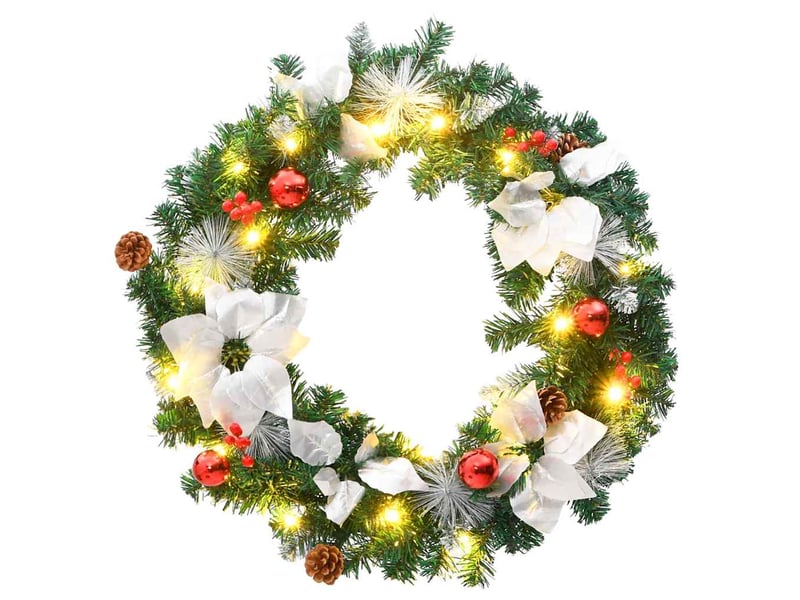  Couronne de noël avec lumières led vert 60 cm pvc  - Conforama A