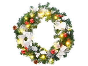 Couronne de noël avec lumières led vert 60 cm pvc