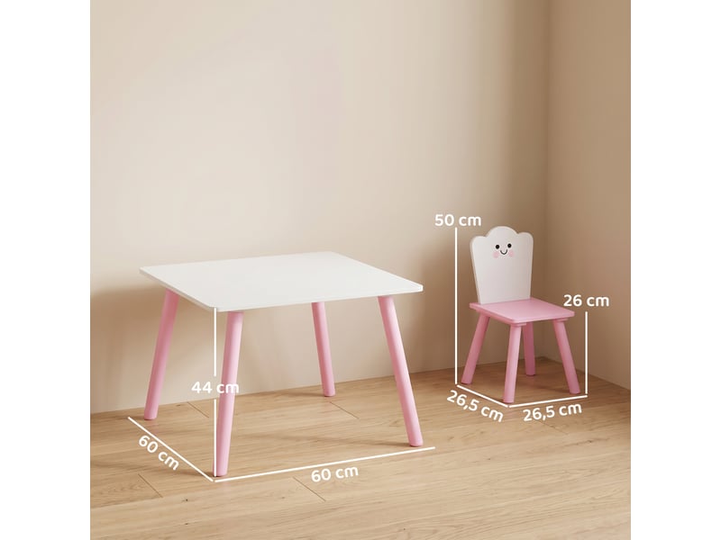  Table enfant avec chaise, ensemble table et 2 chaises en bois pour dessiner, jouer, rose, étudier  - Conforama C