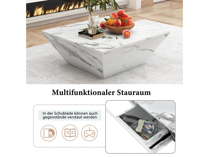  Table basse en marbre blanc 70x70x37 cm – design trapézoïdal contemporain  - Conforama E