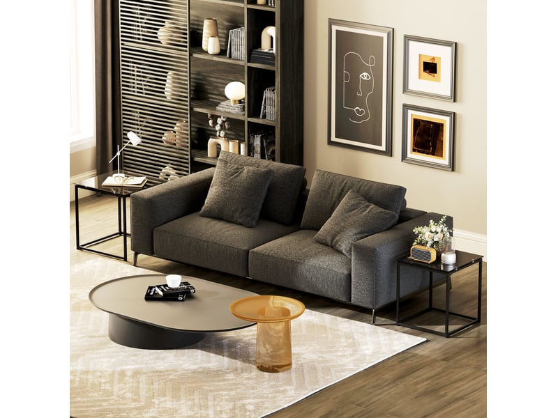  Tables basses gigognes 2 pièces avec plateaux en verre trempé et structure en acier noir, rangement compact pour salon  - Conforama D
