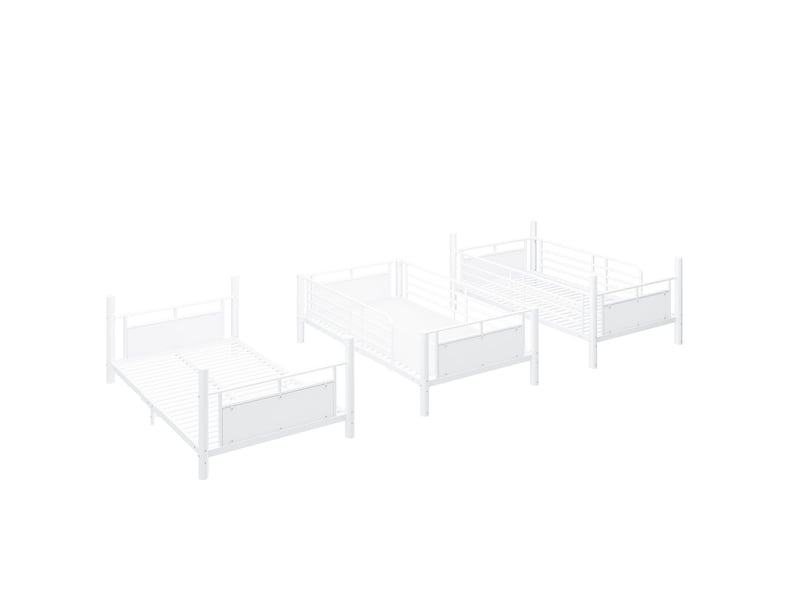  Lit superposé enfant 90 x 200 cm 3 niveaux de couchage structure métallique robuste conception amovible structure gain de place deux échelles  - Conforama E