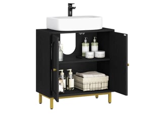 Armoire Salle De Bain Noir 30x30x95 Cm - 3 étagères + Porte - Aggloméré Robuste - Rangement Optimisé Pour Petit Espace