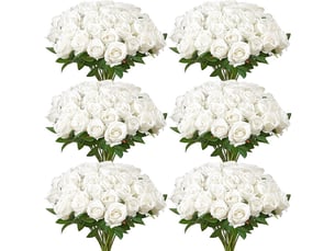Vevor rose artificielle lot de 120 fleurs artificielles 508 mm bouquets de fausses fleurs aspect realiste avec tete de rose 70 mm, pour decoration interieure, fetes, mariages, centres de table, blanc