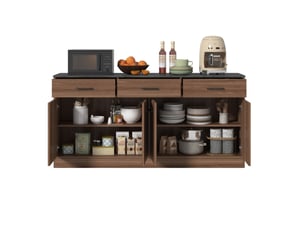 Buffet de cuisine 160 x 37 x 76,5 cm – aspect noyer – 3 tiroirs et étagères réglables