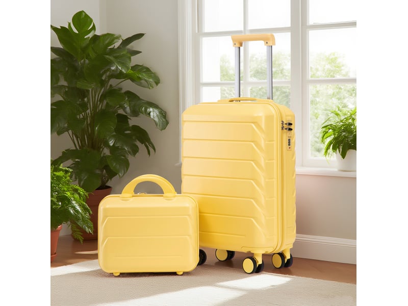  Lot de 2 bagages rigides abs jaunes, valise 19 pouces et vanity 14 pouces avec serrure à combinaison  - Conforama B