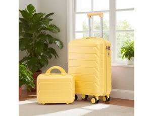 Lot de 2 bagages rigides abs jaunes, valise 19 pouces et vanity 14 pouces avec serrure à combinaison