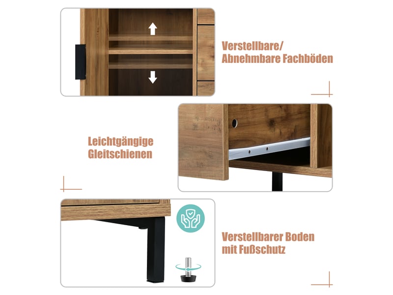  Buffet industriel - 120cm - chêne foncé - 2 portes - 3 tiroirs - étagères réglables  - Conforama R