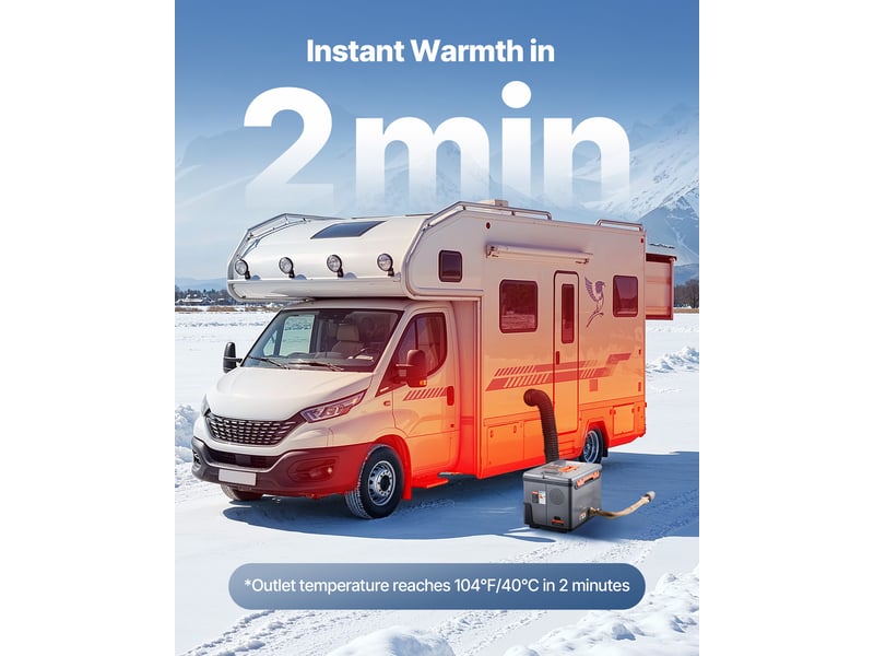  Vevor chauffage diesel 8 kw 12 v24 v et 220 v, réchauffeur d'air portable pour camping-car et camion, réservoir 5 l, commande bluetooth, télécommande et écran lcd XMZ-TB20 Pro - Conforama D