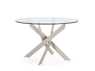 Table ronde ø120cm pieds métal crème et plateau en verre - ritha
