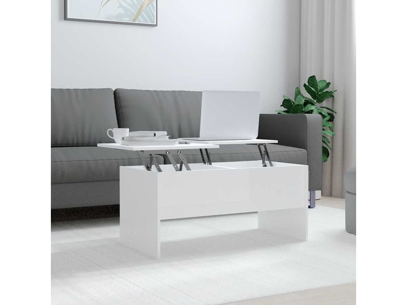  Table basse rectangulaire | table de salon blanc brillant 102x50,5x46,5 cm bois d'ingénierie  - Conforama B