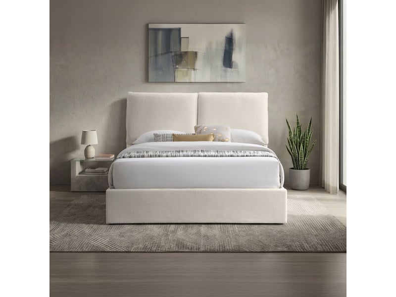  Lit double en tissu beige avec coffre 180x200 cm ZYRA-180X200-BEI - Conforama C