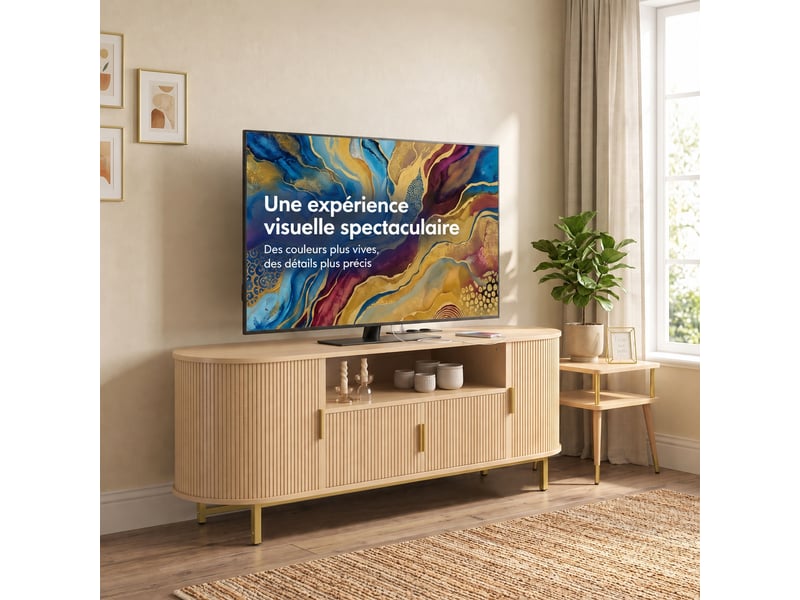  Meuble tv avec 2 prises, usb et type-c, portes coulissantes et battantes, effet chêne clair, 140 x 40 x 55 cm  - Conforama B