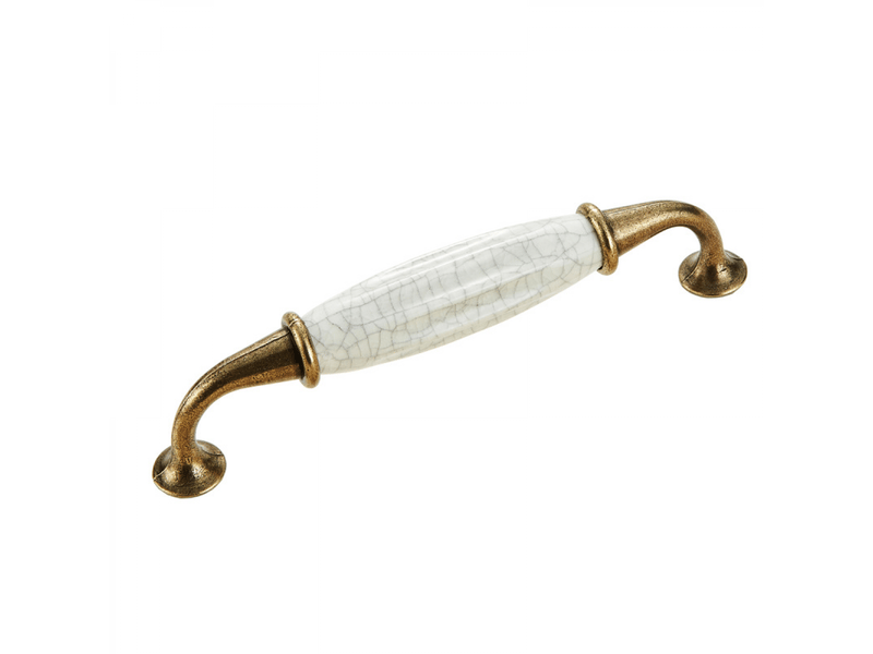  Poignées vintage pour meubles en laiton vieilli de 144 x 35 mm, en zinc, aluminium et porcelaine, pour armoires de cuisine, portes et tiroirs.  - Conforama E