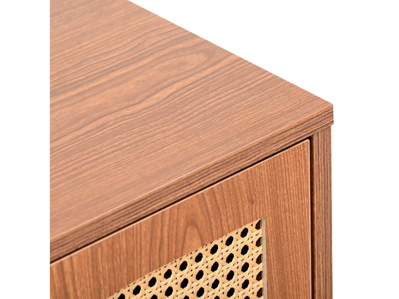 Buffet haut 129.8x40x76 cm 3 portes rotin meuble rangement salon chambre cuisine noyer - Conforama W