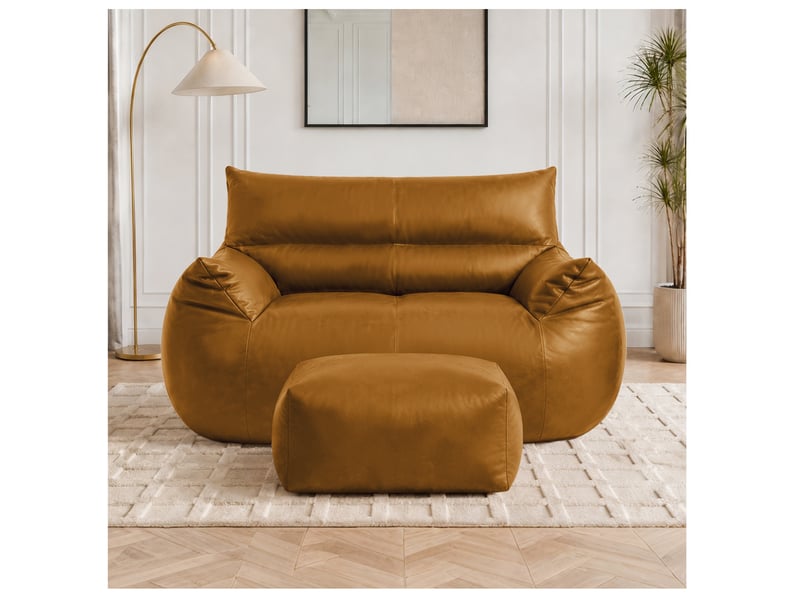  Fauteuil pouf double 135x100x75 cm avec repose-pieds marron  - Conforama C