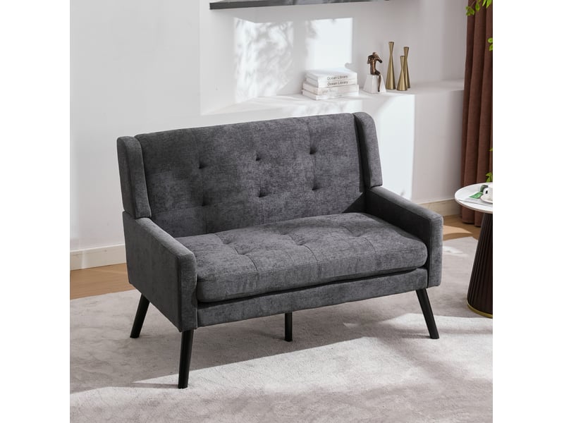  Banquette 2 places tcqpz en tissu lin gris foncé pieds en bois mousse haute densité 120 x 75 x 88 cm  - Conforama E