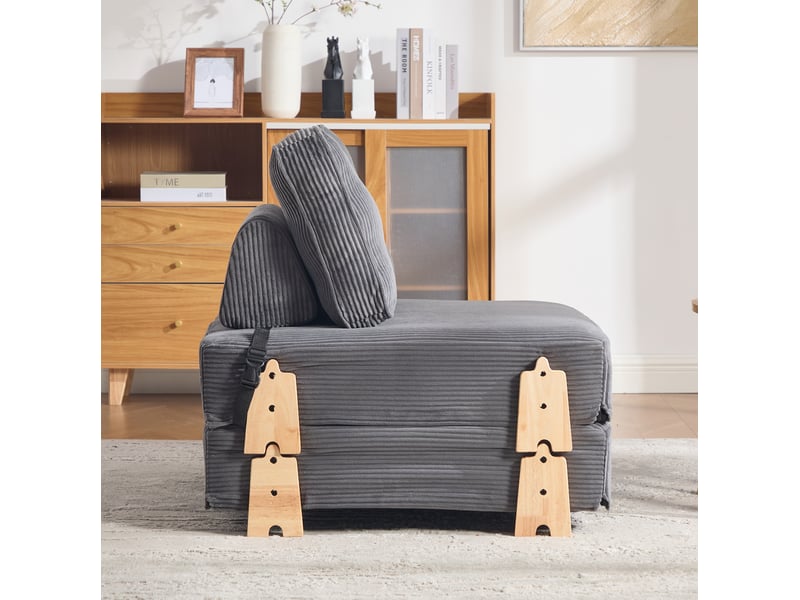 Fauteuil-lit tcqpz pliant 1 place 90 x 86 x 84 cm velours côtelé gris foncé - Conforama E