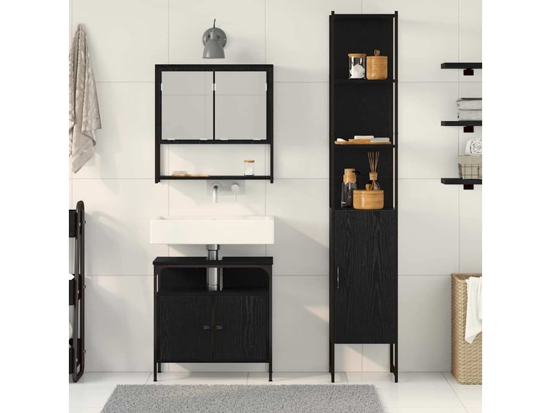 Ensemble de mobilier de salle de bain 3 pc chêne noir cf64327 - Conforama D