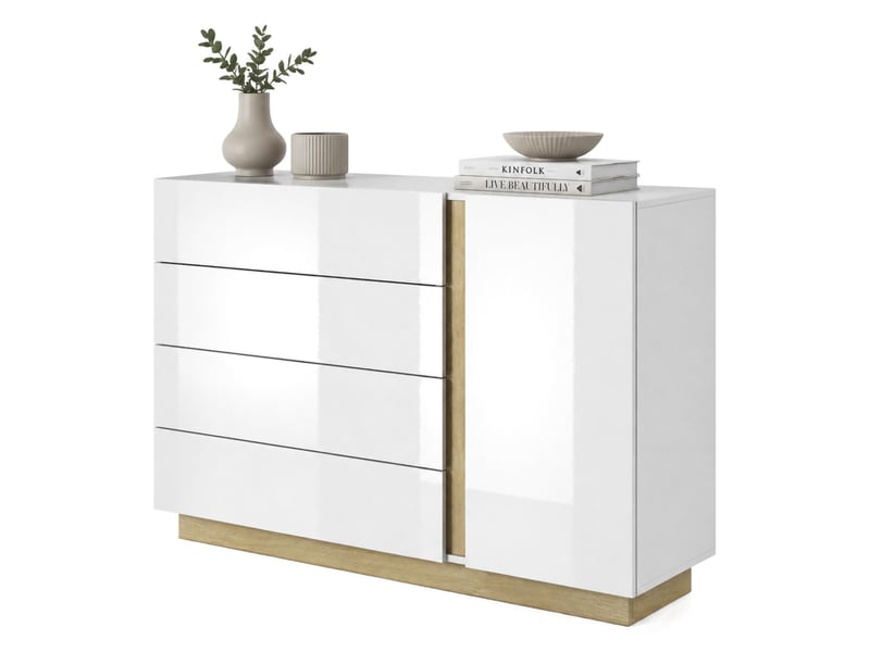  Buffet halana, commode 4 tiroirs, 138x40x91h cm blanc brillant Halana - Conforama A