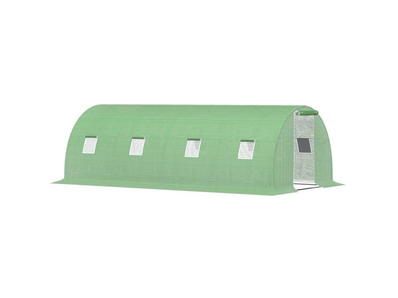  Serre tunnel de jardin 600 x 300 x 200 cm – verte – 8 fenêtres enroulables, porte zippée et structure acier  - Conforama A