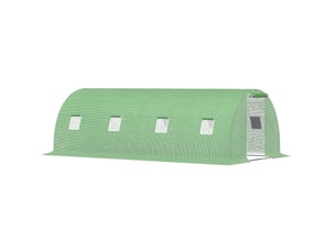 Serre tunnel de jardin 600 x 300 x 200 cm – verte – 8 fenêtres enroulables, porte zippée et structure acier