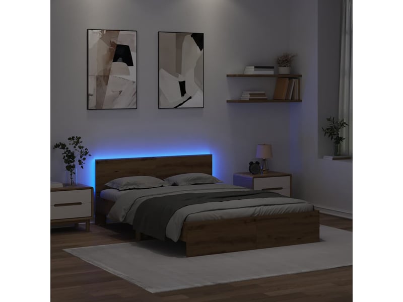  Lit double- lit adulte -  cadre de lit chêne artisanal 120 x 200 cm bois d'ingénierie  - Conforama C