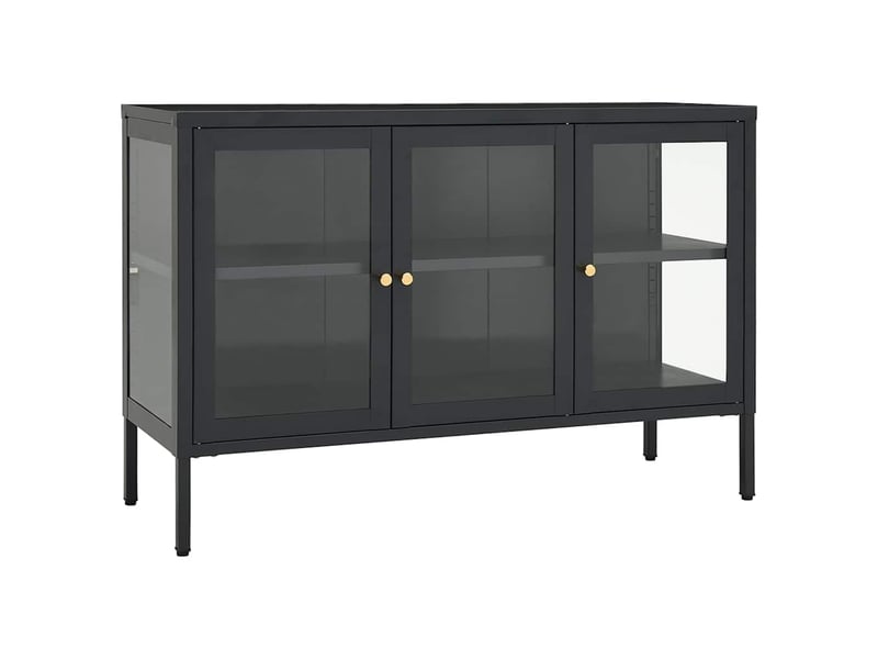  Buffet - bahut - meuble de rangement anthracite 105x35x70 cm acier et verre  - Conforama A