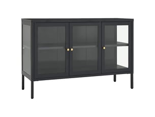 Buffet - bahut - meuble de rangement anthracite 105x35x70 cm acier et verre