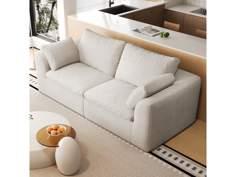  Canapé droit 2 places en tissu lin beige et blanc, 180 cm, mousse compressée IKSETERA TRADING LTD - Conforama D