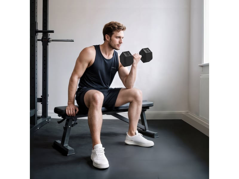 Haltère hexagonale en fonte de 20 kg, poids en métal recouvert de caoutchouc pour l'entraînement à domicile, noire - Conforama D