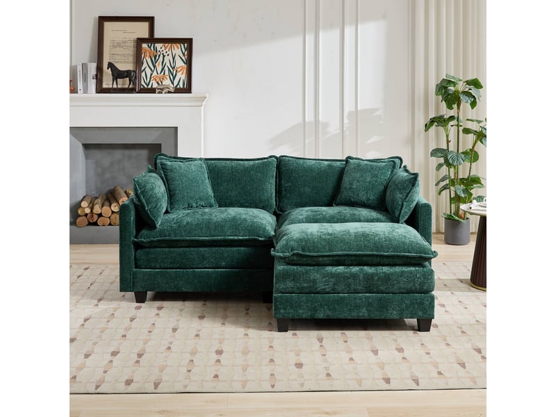  Canapé droit 2 places 195 × 75 × 84 cm en chenille vert, assise souple IKSETERA TRADING LTD - Conforama D