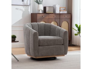 Fauteuil lounge pivotant avec repose-pieds en chenille gris – 81 x 73 x 75,5 cm