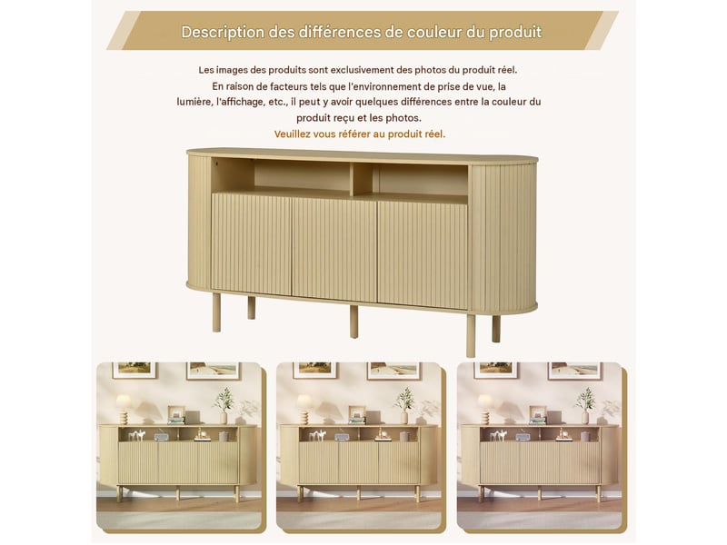  Buffet 3 portes et 2 niches en panneau de particules coloris naturel 160x40x78.5 cm N625P485265266H - Conforama E