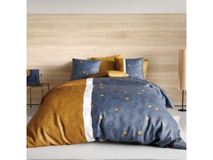 Parure housse de couette 240x220cm + 2 taies motif graphique bleu et jaune 100% coton - orbal